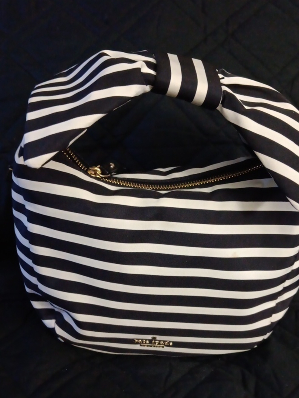 kate spade Black and White Striped Knot-Handle Shoulder Bag